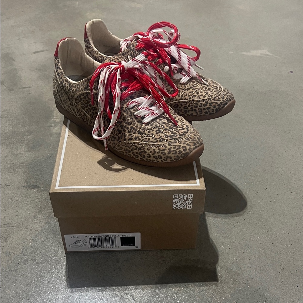 Dolce Vita Laini sneaker, leopard with red and white laces, 7